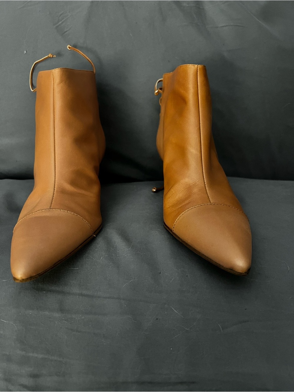 Manolo Blahnik Cognac Pointed Toe Ankle Booties